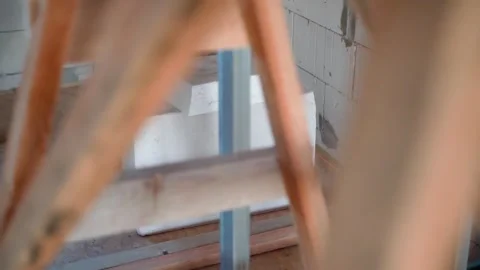 Smooth camera movement around the room without repair with bare walls. Aerated Stock Footage 244438773