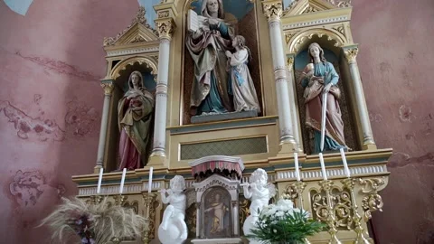 Smooth camera movement down. Altar in the Church of the Nativity of the Virg Stock Footage 247124306