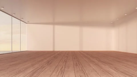 A smooth camera movement in an empty room with large windows, wooden floors.. Stock Footage 332318309