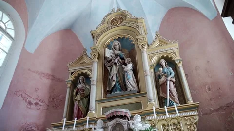 Smooth camera movement forward. Altar in the Church of the Nativity of the V Stock Footage 247124305