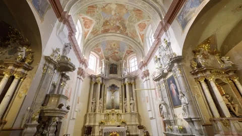 Smooth camera movement inside The Church of the Holy Cross Stock Footage 335811147