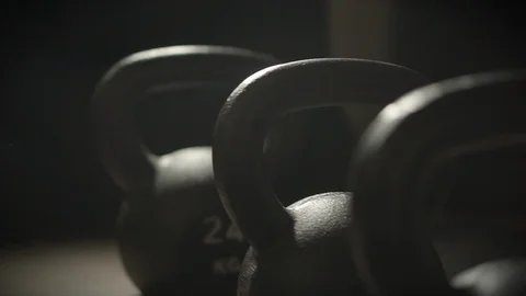 Smooth camera movement kettlebels set Stock Footage 89521652