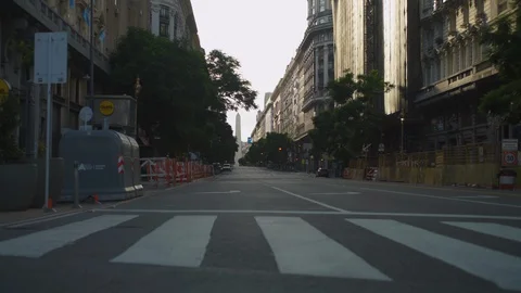 Smooth camera movement on a main street without people from Buenos Aires 4K Stock Footage 128552815