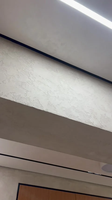 Smooth Camera Movement from Modern Living Room Ceiling to Minimalist Kitchen Stock Footage 289027657