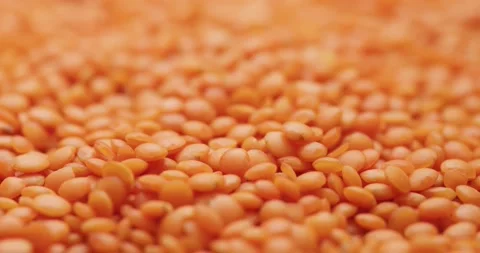 Smooth Camera Movement Over a Handful Red Lentils. Stock Footage 142695913