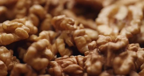 Smooth Camera Movement Over a Handful Walnuts. Stock Footage 142836642