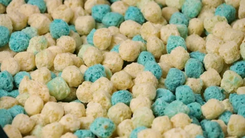 Smooth camera panning revealing textured breakfast cereal Stock Footage 313913151