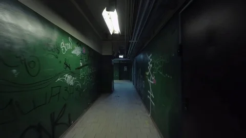 Smooth camera shot around old damaged industrial house basement Video stock 75217092