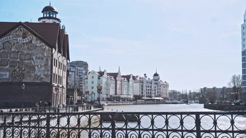 Smooth camera steady slide shot around old Metzingen town by the river Germa Stock Footage 140302080