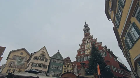 Smooth camera steady slide shot around old Metzingen town Germany Stock Footage 140302244