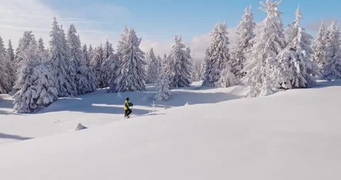Smooth cinematic flight over a snow-covered winter landscape Stock Footage 326133099