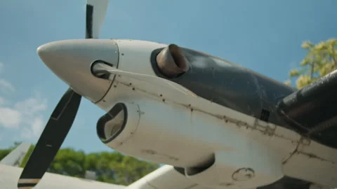A smooth cinematic tracking shot moving along the radial engine nacelle of a Stock Footage 328486941