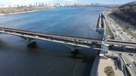 Smooth circular span over the metro bridge Stock Footage 219743989