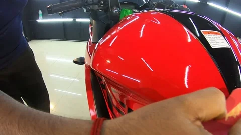 Smooth cleaning red bike Stock Footage 161042870