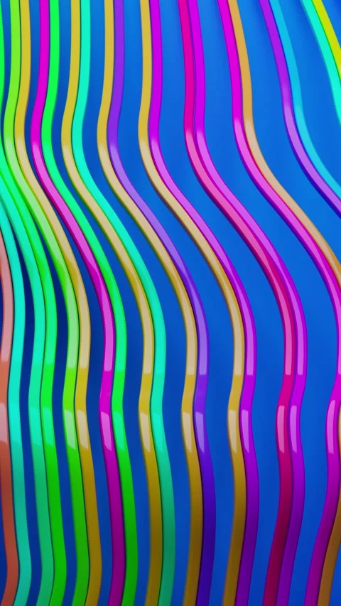 Smooth, colorful lines ripple like waves on a bright blue background. Stock Footage 313287648