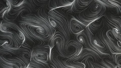 Smooth curles from metal strings on black background Stock Illustration