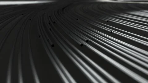Smooth curles from metal strings on black background Stock Illustration