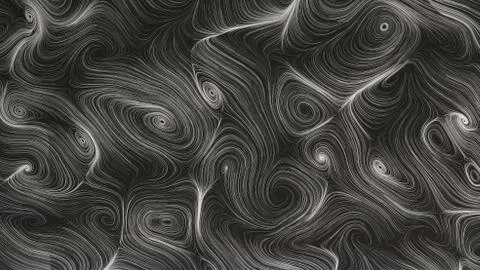 Smooth curles from white strings on black background Stock Illustration