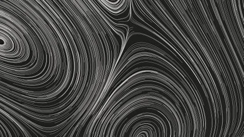 Smooth curles from white strings on black background Stock Illustration