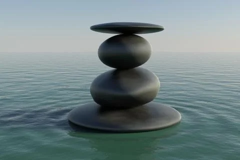 Smooth dark stone stack is rising from calm water with gentle ripples in vector Ilustración de archivo