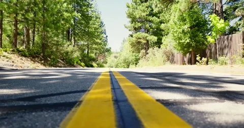 Smooth Drive on a Forest Road with Yellow Lines Stock Footage 323906085