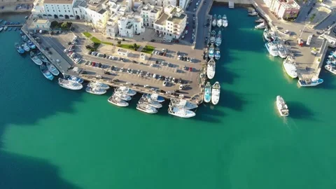 Smooth drone flight over the bay with yachts, coastline and houses Stock Footage 255769973