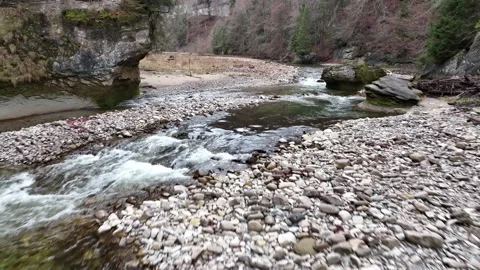 Smooth drone flight over wild river in Switzerland. Stock Footage 230729322