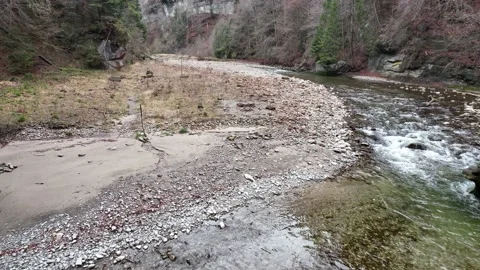 Smooth drone flight over wild river in Switzerland. Stock Footage 230729814