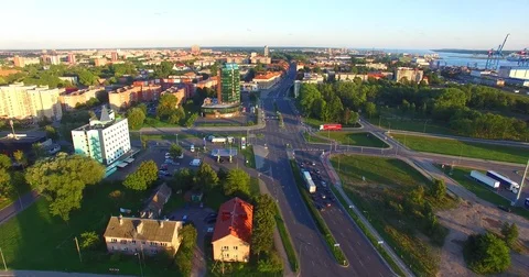 Smooth drone flight through Klaipeda City at low altitude - 3 Vídeo Stock 79519284