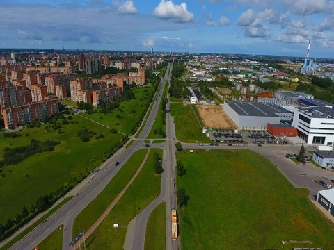Smooth drone flight through Klaipeda City at low altitude - 21 Vídeo Stock 79520357