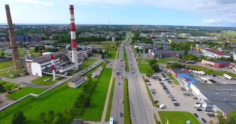 Smooth drone flight through Klaipeda City at low altitude - 17 Stock-Footage 79542863