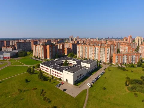 Smooth drone flight through Klaipeda City at low altitude - 27 Stock Footage 79553772