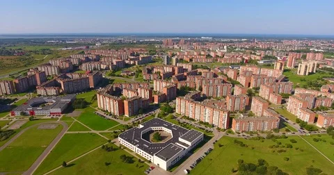 Smooth drone flight through Klaipeda City at low altitude - 26 Stock Footage 79554214