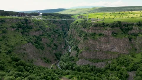 Smooth Drone Flight Toward Dashbashi Diamond Bridge Over Canyon Stock Footage 339673555