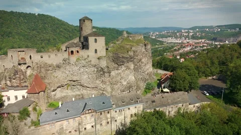 Smooth Drone Flyby of Hrad Střekov Castle in the Czech Republic Stock Footage 314613864