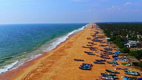 Smooth Drone Glide Along Sandy Beach Stock Footage 325842586