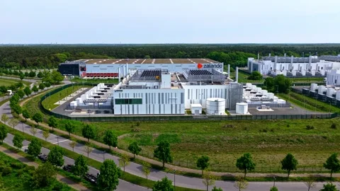Smooth Drone Orbit Around Modern Logistics Facility Germany Stock Footage 336102343