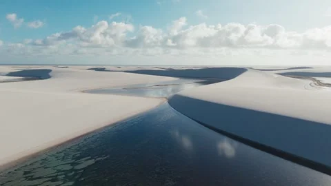 Smooth drone orbit over a lagoon in Lençóis Maranhenses Stock Footage 321956233