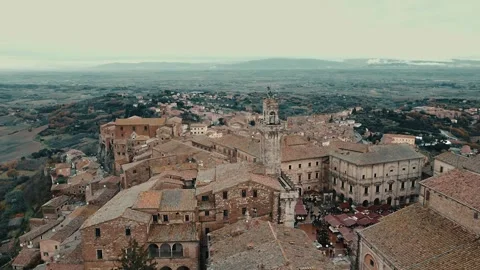 Smooth Drone View over Piazza Grande in Montepulciano Stock Footage 295125874