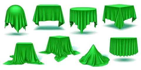 Smooth elegant green silk drapes over tables realistic icons Ilustração Stock