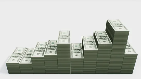 Smooth Equalizer. Stacks of American dollars. White BG Video stock 99646936