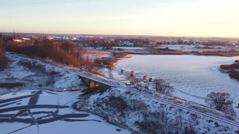 Smooth flight over the railroad, between the railroad dereya Video stock 152831948