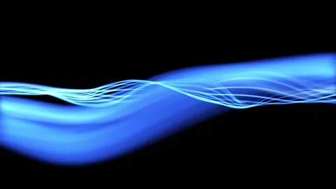 Smooth flowing blue light waves move rhythmically on a black background Stock Footage 313278064