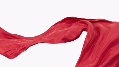 Smooth flowing elegant red fabric gently floating on clear white background.. Stock Footage 327524253