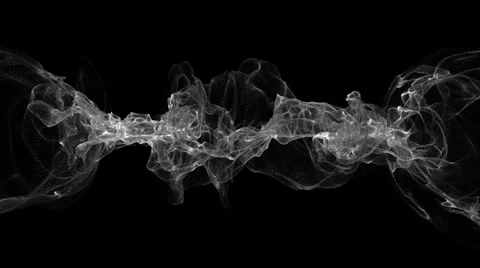 Smooth flowing fluid white particles black background Stock Footage