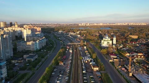 Smooth flying on tram tracks while the tram passes Stock Footage 165078213