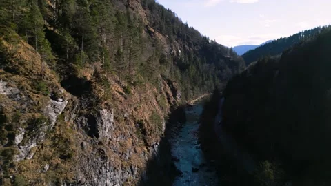 A smooth flyover of an alpine river in a forest 動画素材 301542295