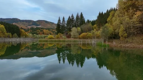 Smooth Forward Drone Movement Over Lake Cuejdel. Slow Motion Stock Footage 289302233