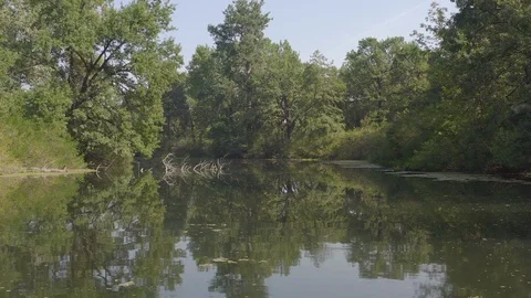Smooth forward movement of the boat along the mysterious river channel Stock-Footage 127375308
