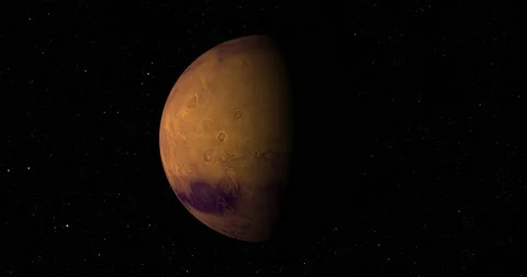 A smooth, gentle entry into orbit around Mars at 180 degrees longitude Stock Footage 58144623